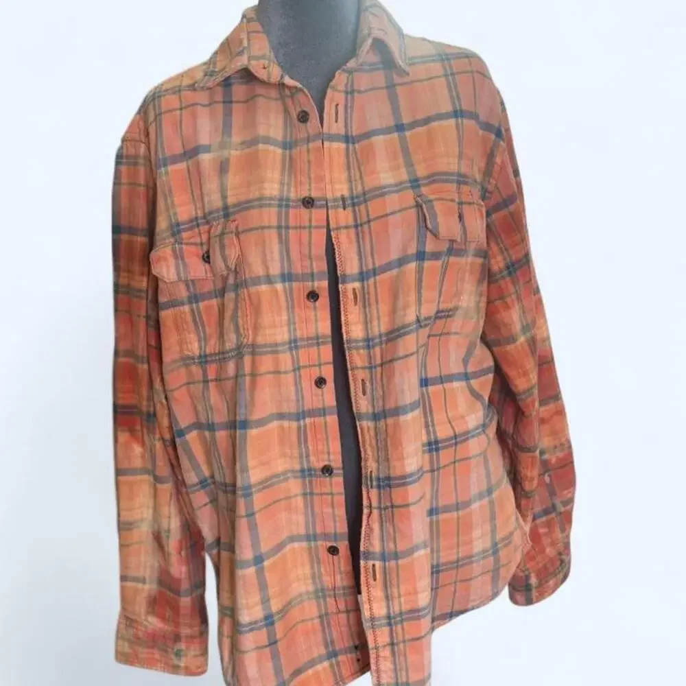 AC/DC Upcycled Flannel Shirt Rock Band Graphic Distressed Grunge
